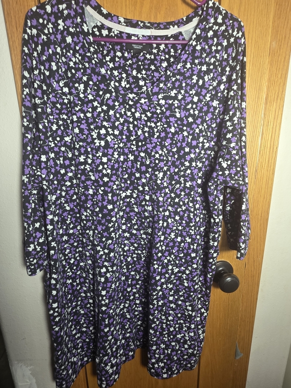 Simply Vera Vera Wang Black Tunic Dress with Purple & White Floral Print Large